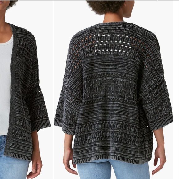 Lucky Brand Dark Acid Wash Open Front Crochet Cardigan Size Small - Picture 2 of 15
